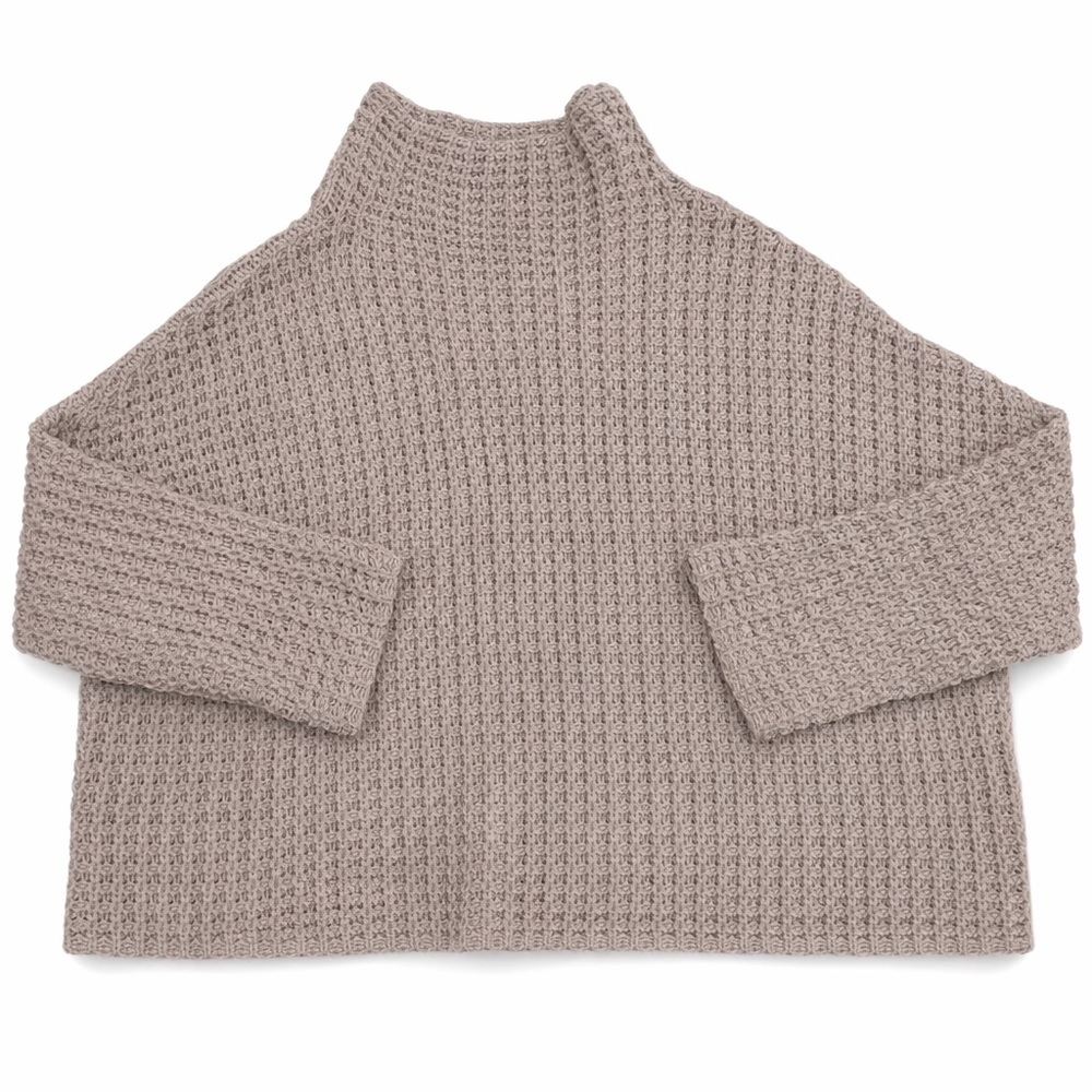Urban Outfitters Women XS Taupe Chunky Waffle Knit Boxy Cowl Pullover‎ Sweater